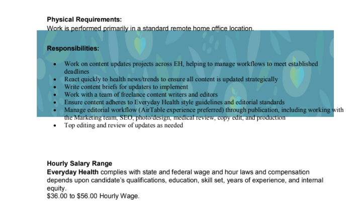 The photo shows a poorly formatted job description that was submitted by scammers.